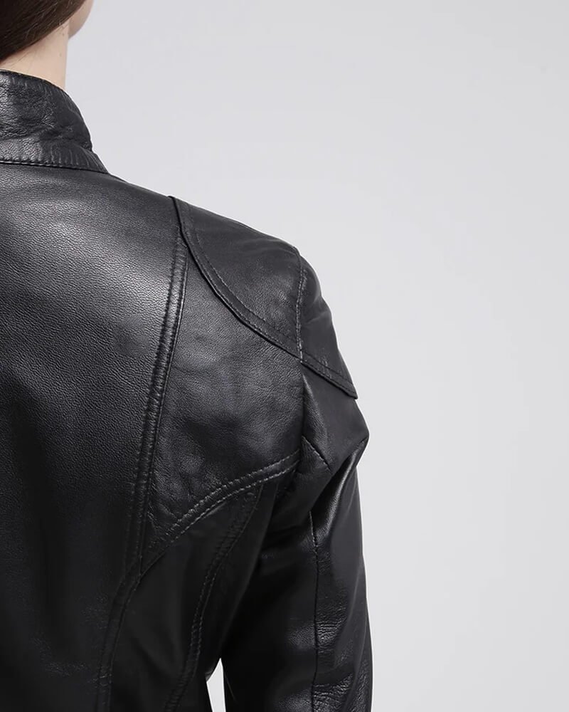 Callie Black Genuine Cafe Racer Leather Jacket