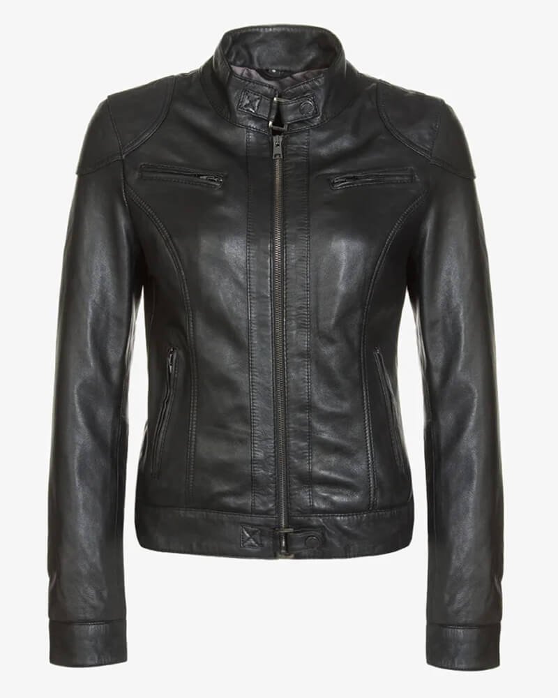 Callie Black Genuine Cafe Racer Leather Jacket