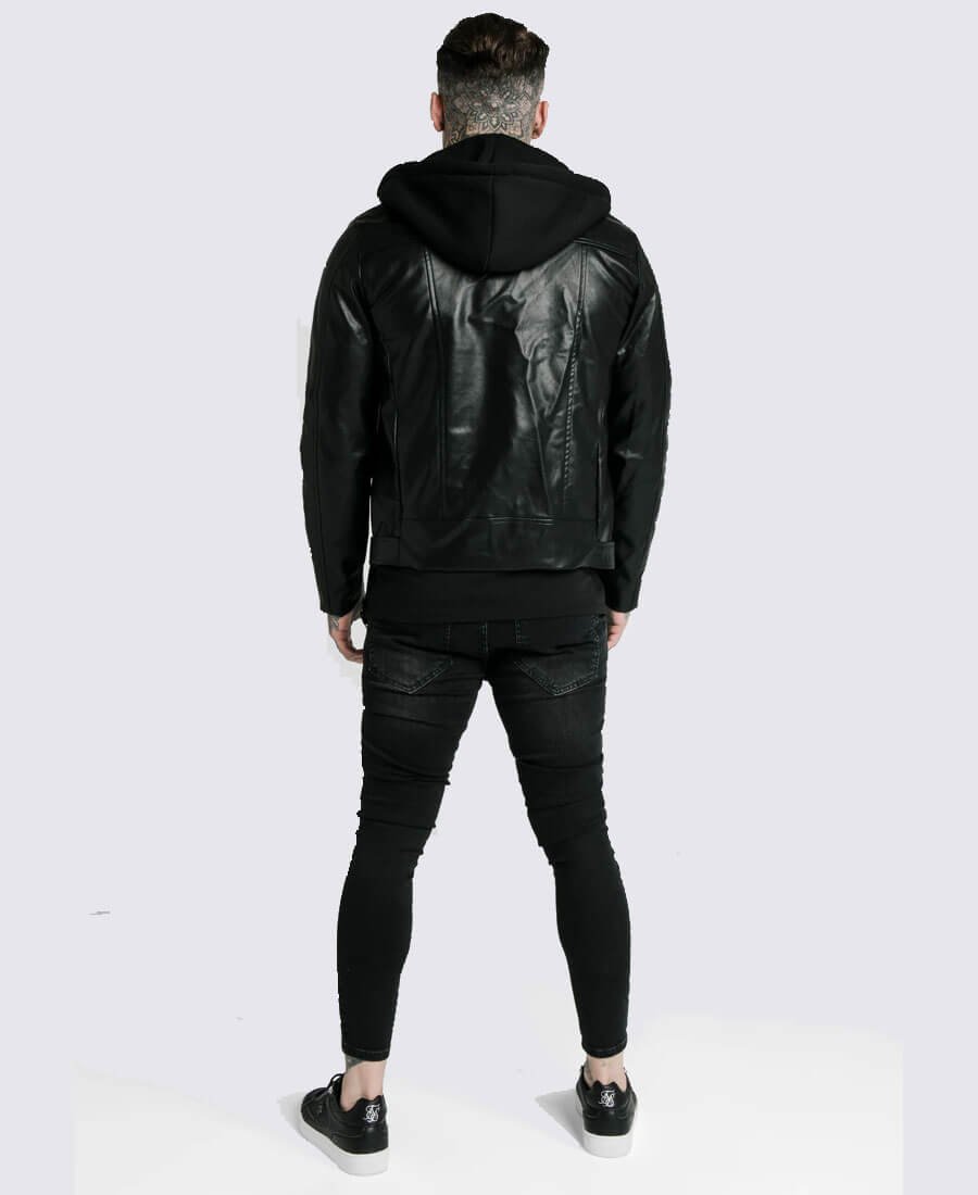 Leon Black Asymmetrical Belted Biker Hooded Leather Jacket