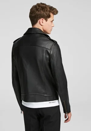 Andrew moto black leather jacket back view