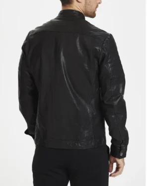 Davis cafe racer black leather jacket back view