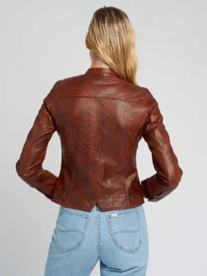 Jessy brown cafe racer leather jacket full back view
