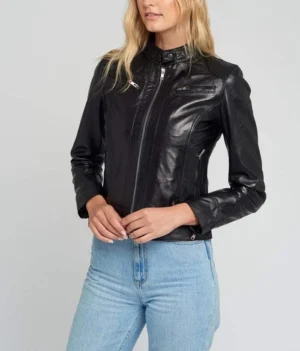 Kathy cafe racer leather jacket