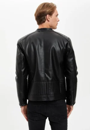 Mark faux racer leather jacket back view