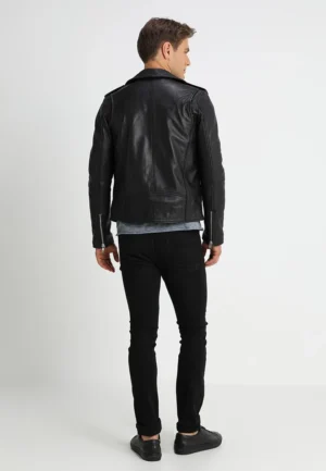 Mens ethan black biker leather jacket back view