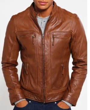 Mens leather jacket front view