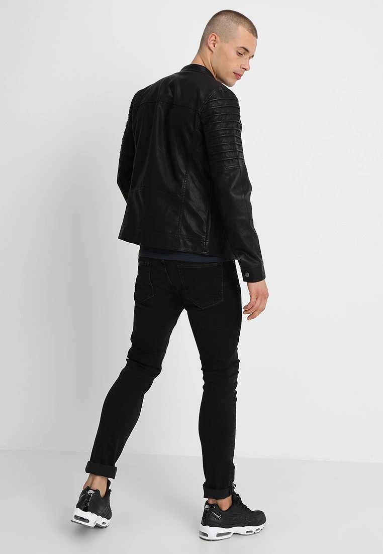 Vieno faux cafe racer leather jacket back view