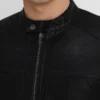 Vieno faux cafe racer leather jacket front ddetail