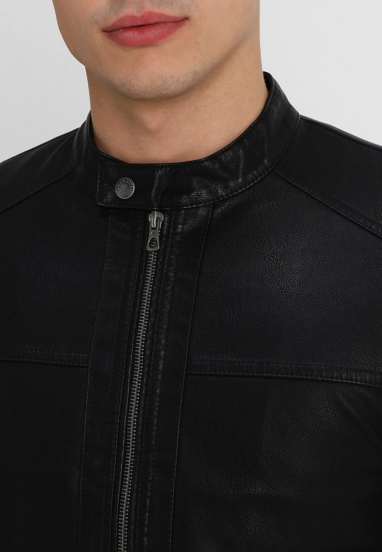 Vieno faux cafe racer leather jacket front ddetail