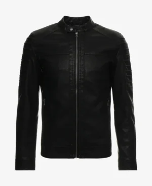 Vieno faux cafe racer leather jacket front view