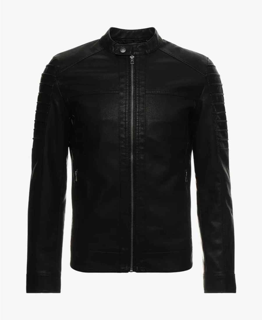 Vieno faux cafe racer leather jacket front view