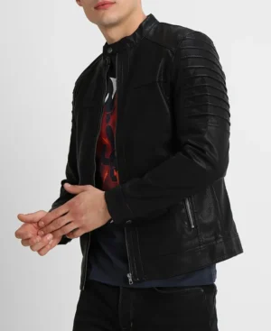 Vieno faux cafe racer leather jacket side view