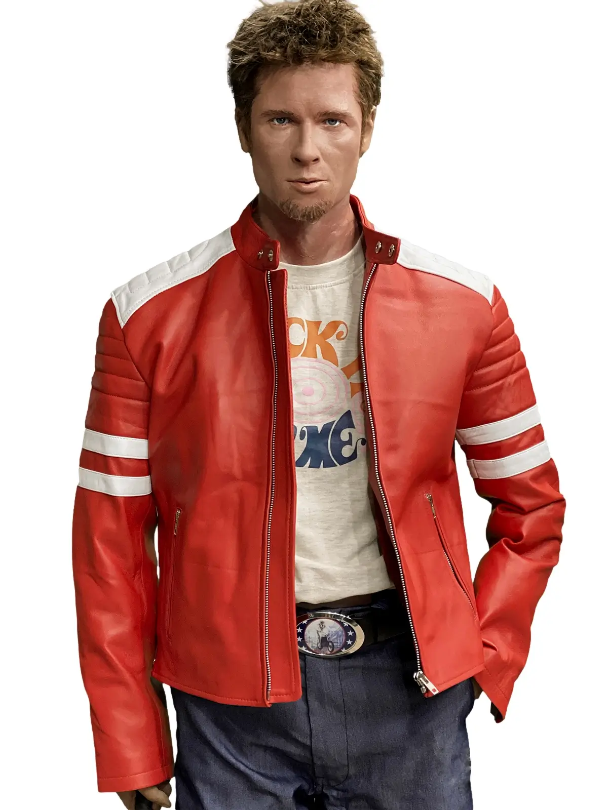 Fight Club Mayhem Red White Leather Jacket