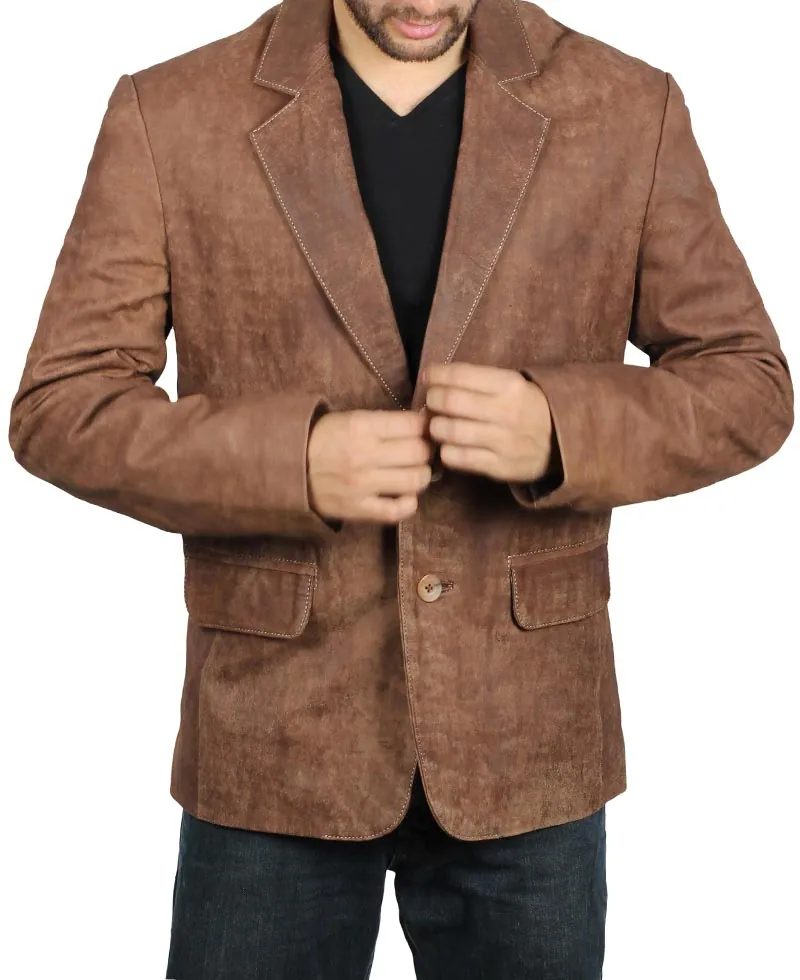 Men's Brown Suede Leather Blazer and Leather Sport Coat