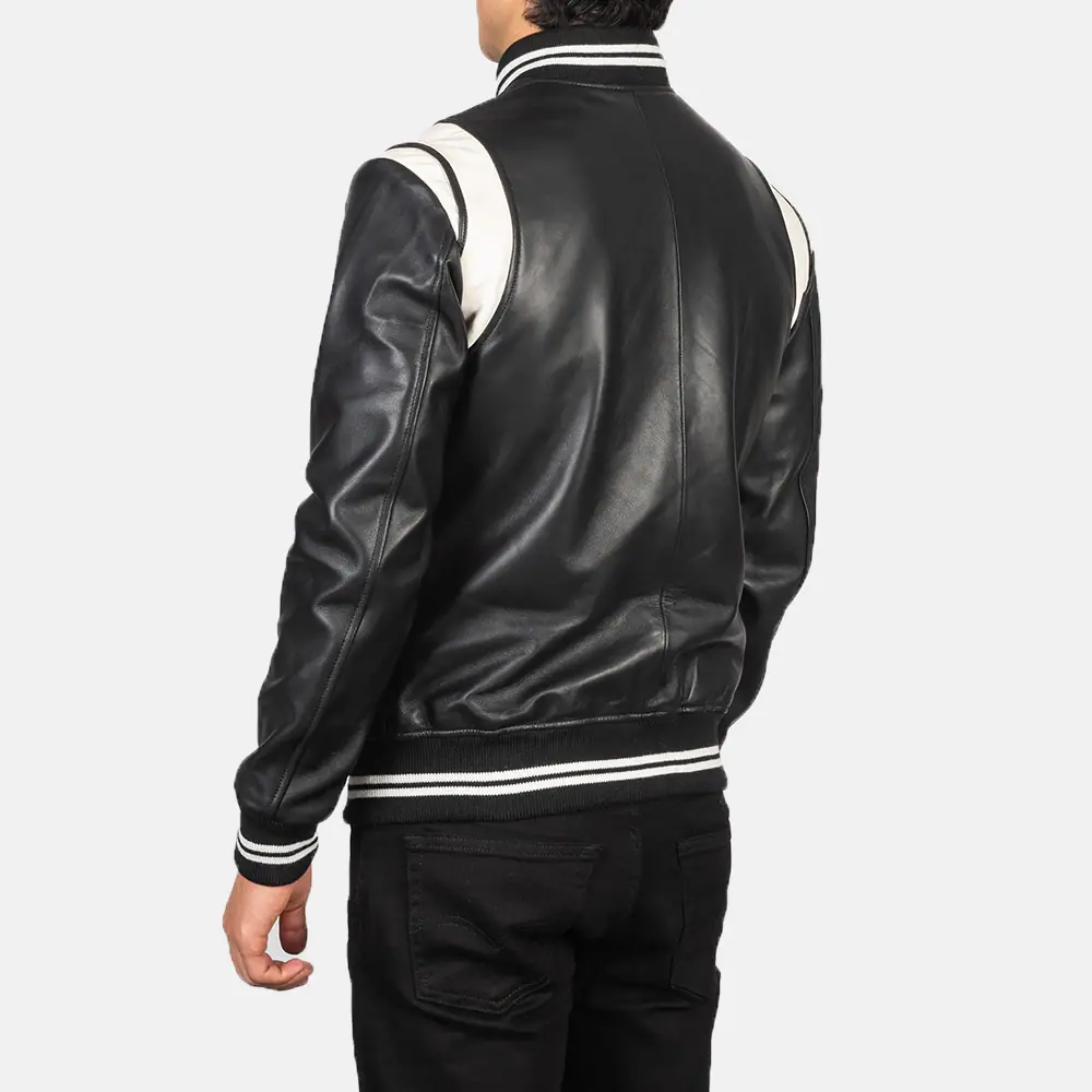 Men's Black & White Leather Varsity Jacket