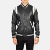 Men's Black & White Leather Varsity Jacket