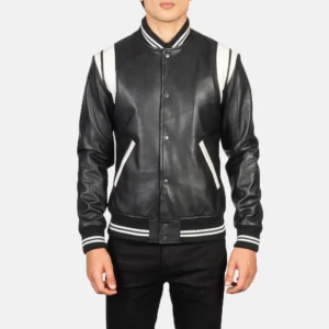 Men's Black & White Leather Varsity Jacket