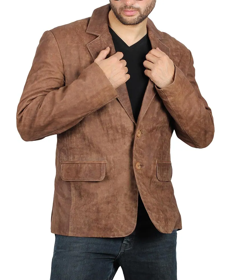 Men's Brown Suede Leather Blazer and Leather Sport Coat