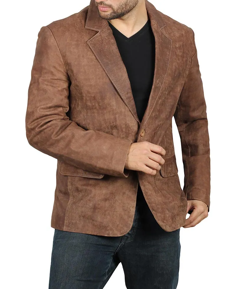 Men's Brown Suede Leather Blazer and Leather Sport Coat