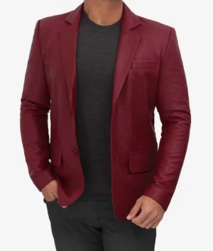 Men’s Casual Maroon Leather Blazer and Leather Sport Coat