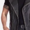 Mens Distressed Black Leather Biker Vest