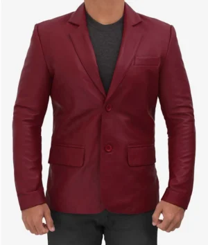Men’s Casual Maroon Leather Blazer and Leather Sport Coat