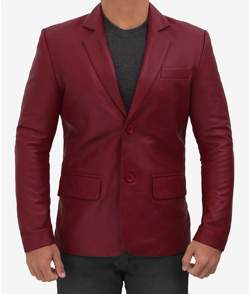 Men’s Casual Maroon Leather Blazer and Leather Sport Coat