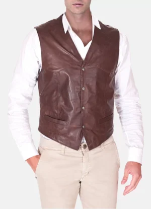 Mens Vintage Dark Brown Real Leather Vest