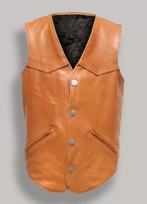 Men's Western Style Camel Brown Cowboy Leather Vest
