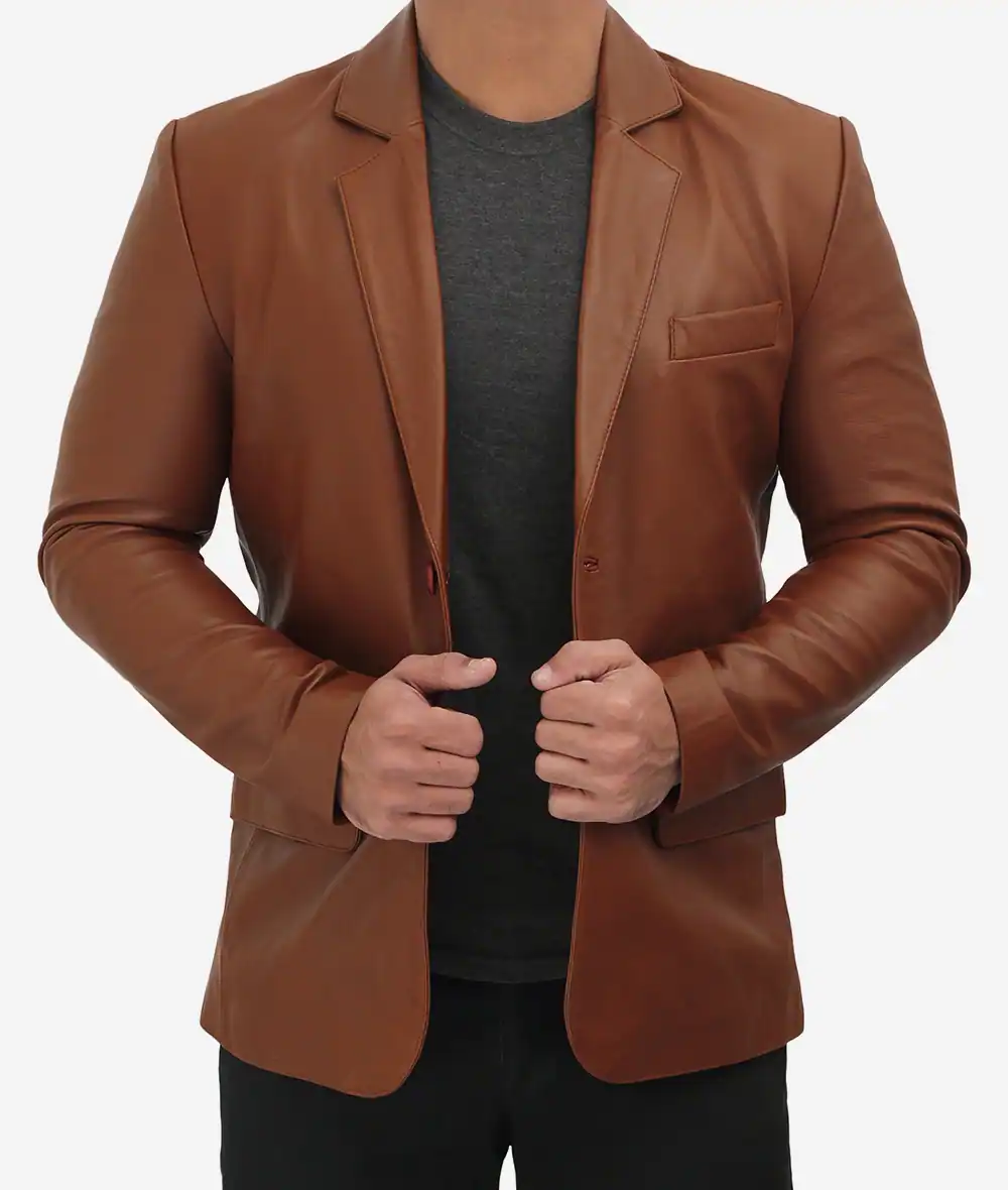 Mens's Casual Brown Leather Blazer and Leather sport coat