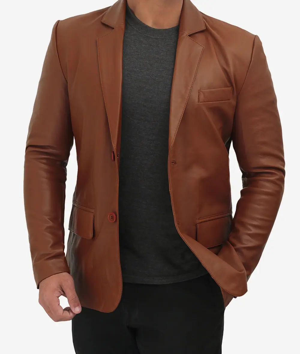 Mens's Casual Brown Leather Blazer and Leather sport coat