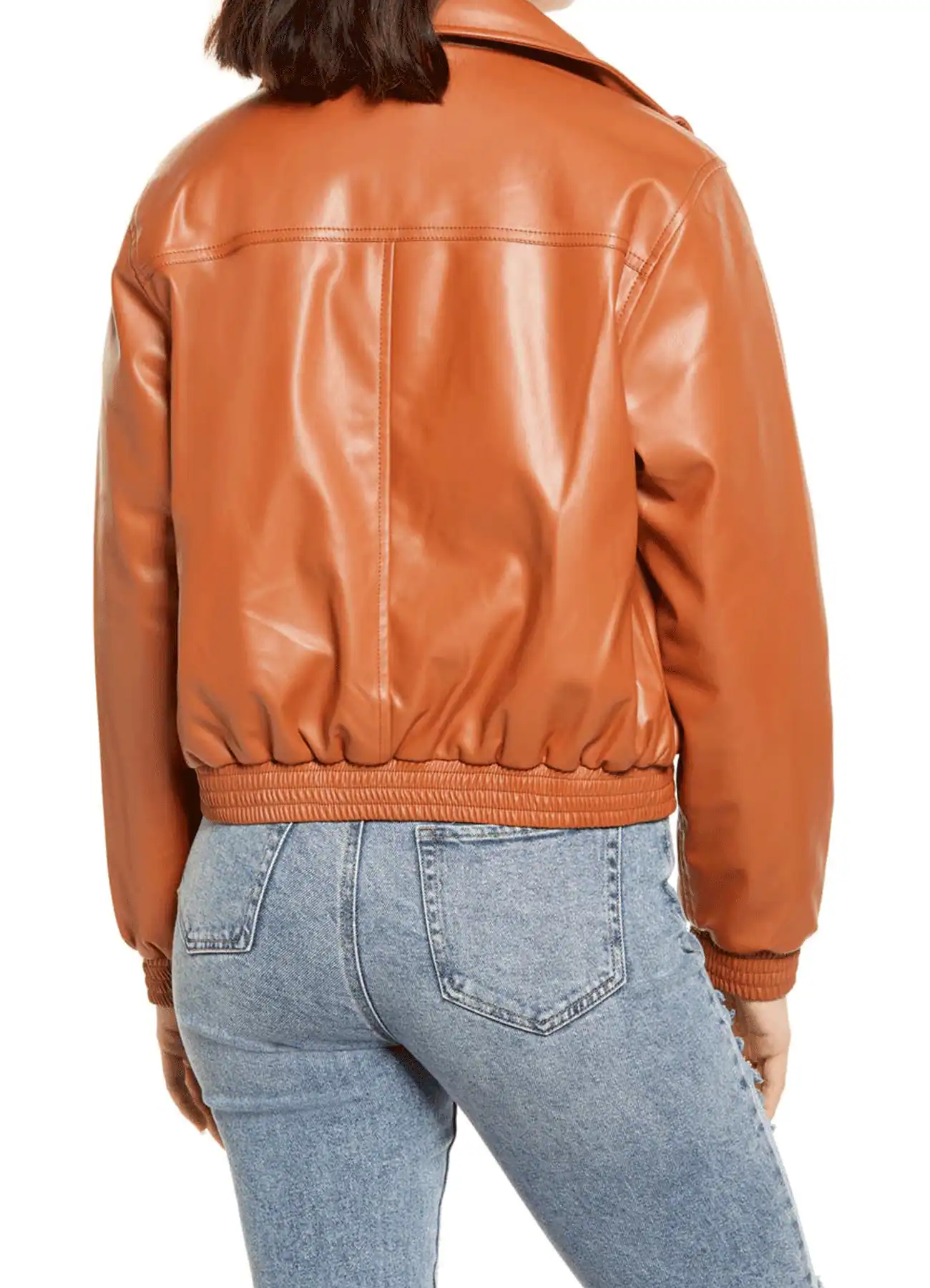 Women's Camel Brown Leather Bomber Jacket