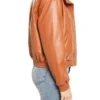 Women's Camel Brown Leather Bomber Jacket