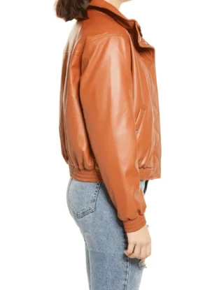 Women's Camel Brown Leather Bomber Jacket