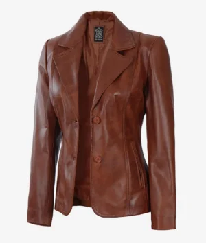 Women's Casual Brown Leather Blazer and Leather Coat