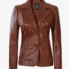 Women's Casual Brown Leather Blazer and Leather Coat