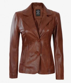 Women's Casual Brown Leather Blazer and Leather Coat