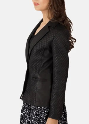 Women's Quilted Black Leather Blazer