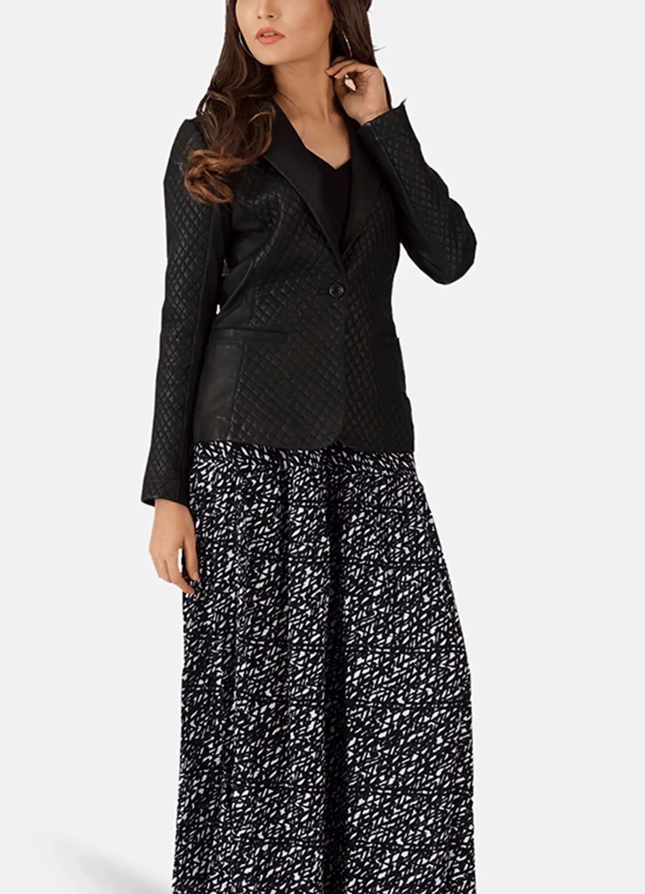 Women's Quilted Black Leather Blazer
