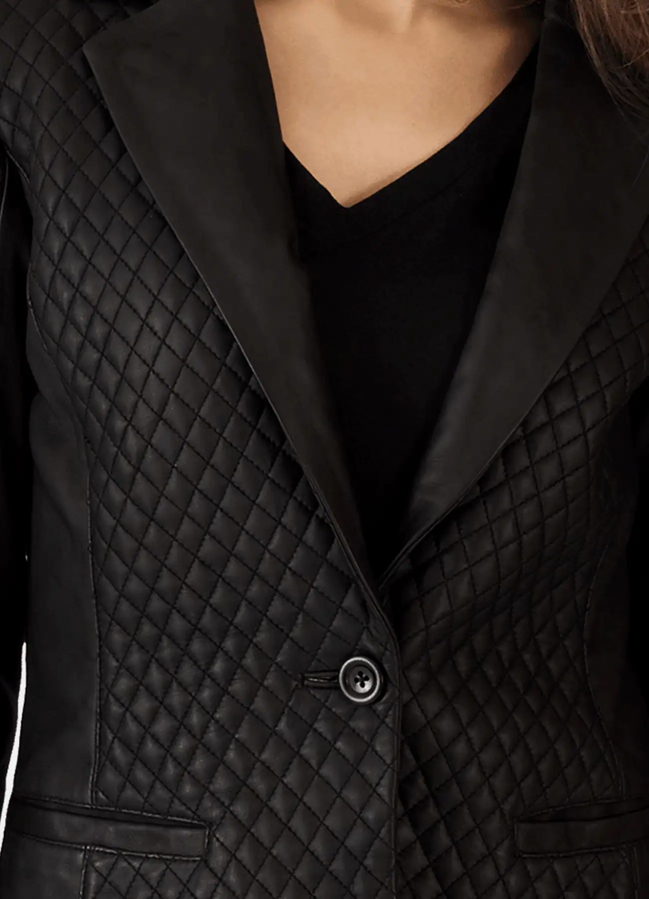 Women's Quilted Black Leather Blazer