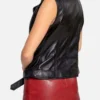 Womens Shiny Charcoal Black Leather Biker Vest