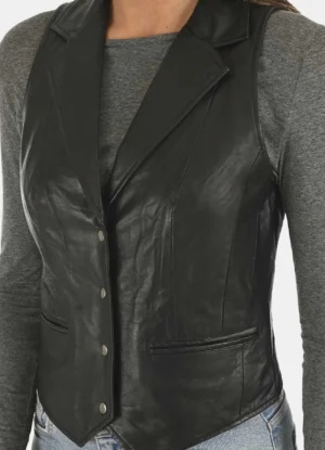 Women's Vintage Charcoal Black Leather Vest
