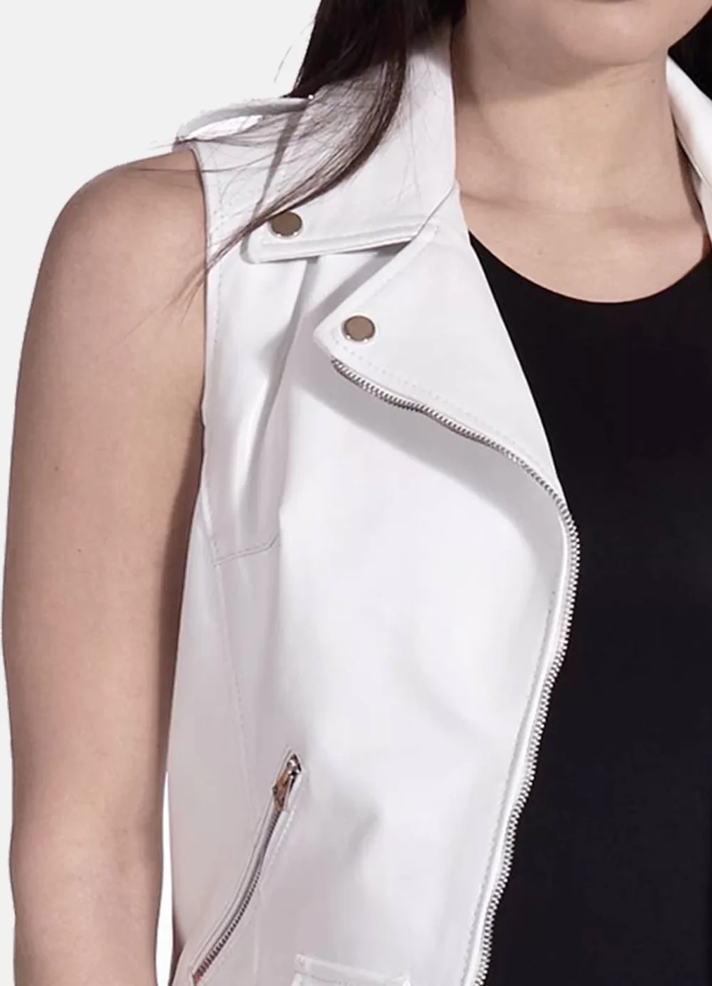 Women's Vintage White Real Leather Biker Vest