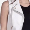 Women's Vintage White Real Leather Biker Vest