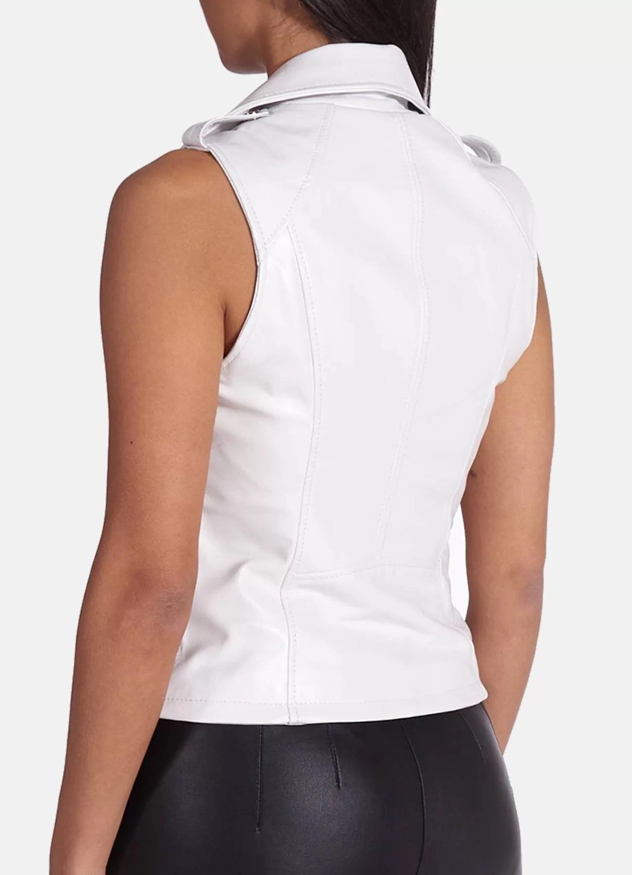 Women's Vintage White Real Leather Biker Vest