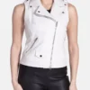 Women's Vintage White Real Leather Biker Vest