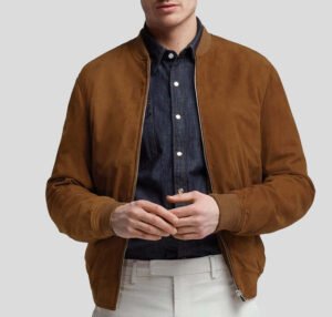 Men's Dillon Tan Suede Leather Bomber Jacket