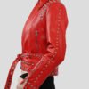 Women's Studded Red Leather Jacket - Image 3