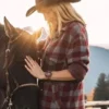 Kelly Reilly Yellowstone Beth Dutton Marron Plaid Coat