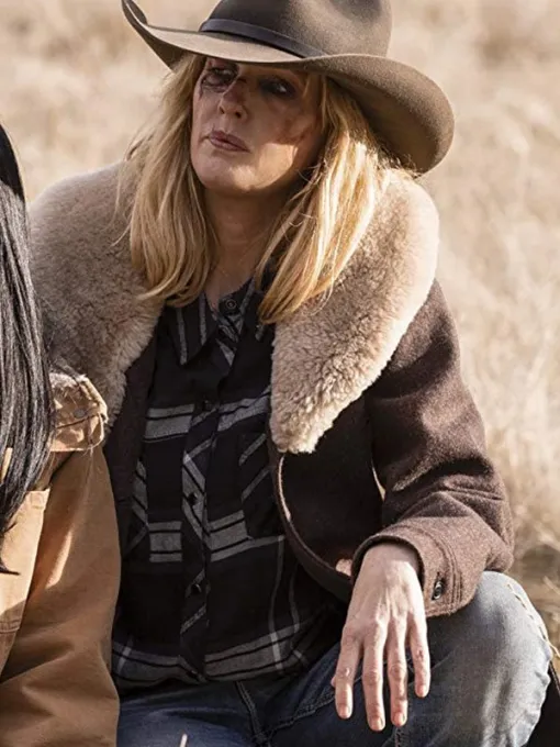 Kelly Reilly Yellowstone Beth Dutton Shearling Wool Coat